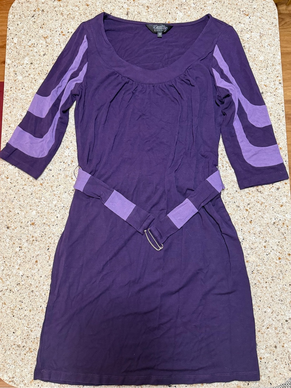 Vanity Purple Two-Tone Midi Dress with Belt